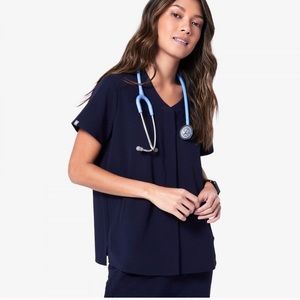 RARE Figs Limbe Collarless Moto Scrub Top Black M